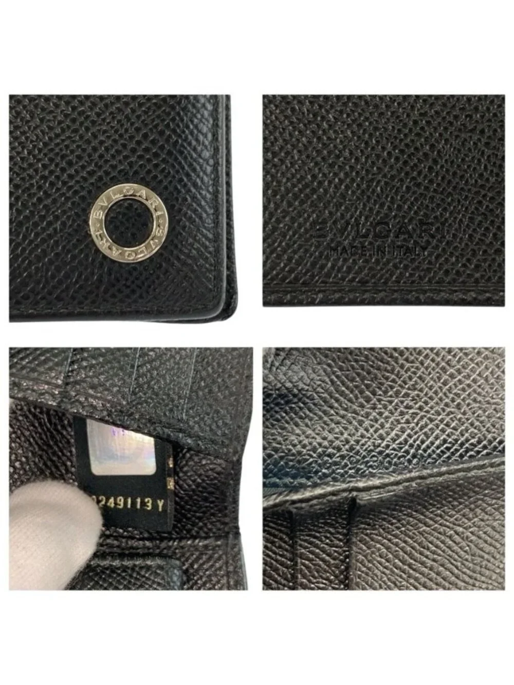 Bvlgari Black Silver Leather Fold Wallet Compact